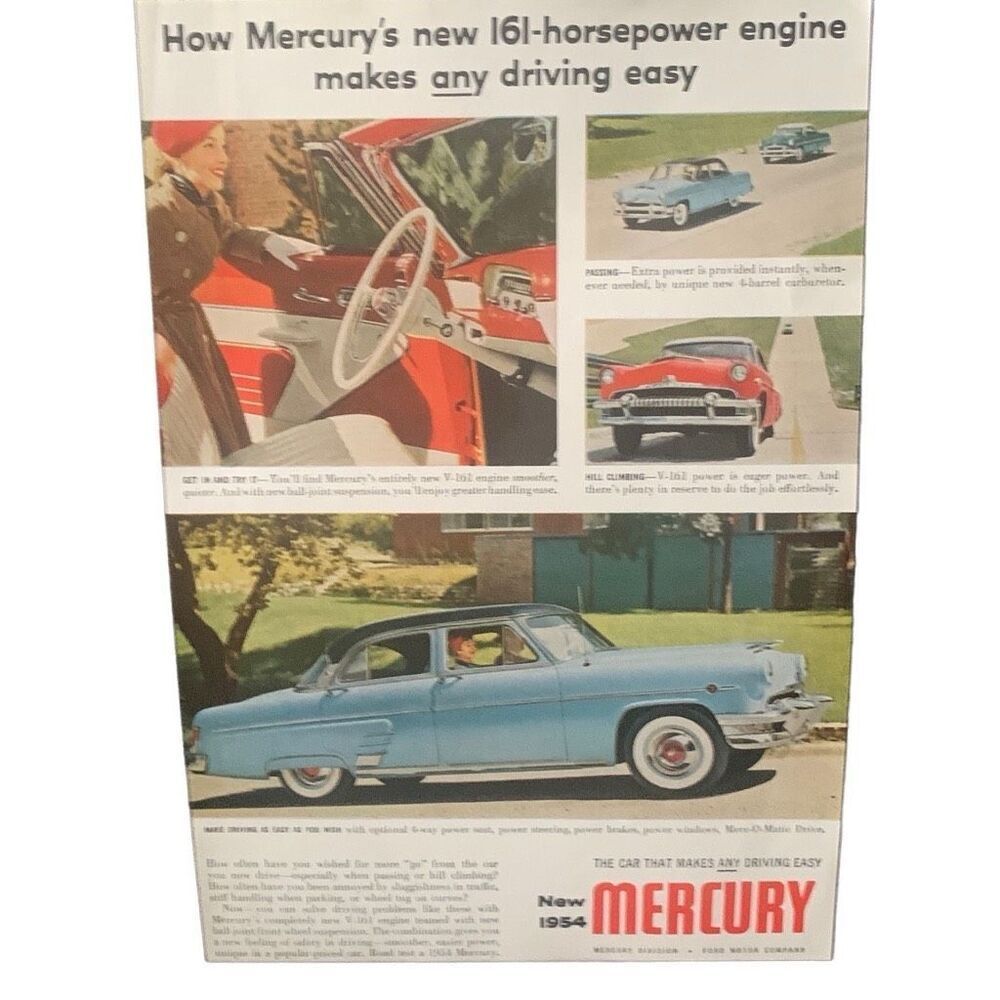 Vintage 1954 Mercury 161 Horsepower Engine Ad Advertisement